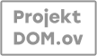 Sivý obdĺžnik s nápisom „Projekt DOM.ov“ v tučnom sivom texte, vycentrovaný na bielom pozadí.